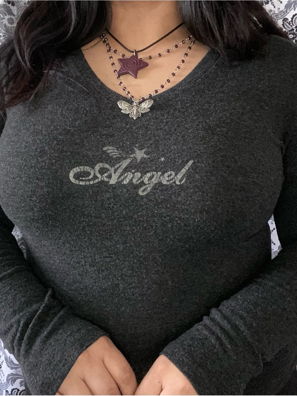 MKM Designs Charcoal 'Angel' Long-Sleeve V-Neck Top